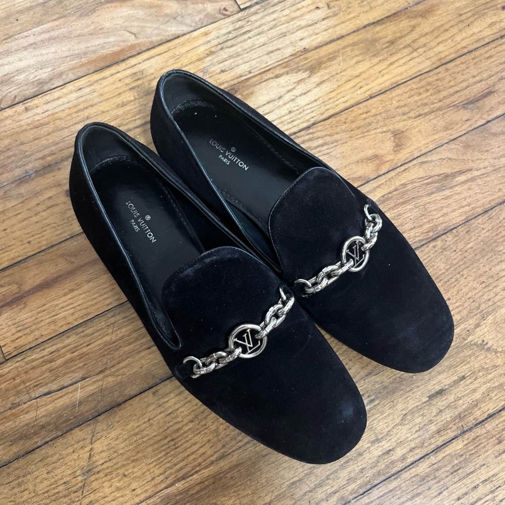 Louis Vuitton Women Black Suede Slip On Loafers Size 35.5 EU / 5.5 US